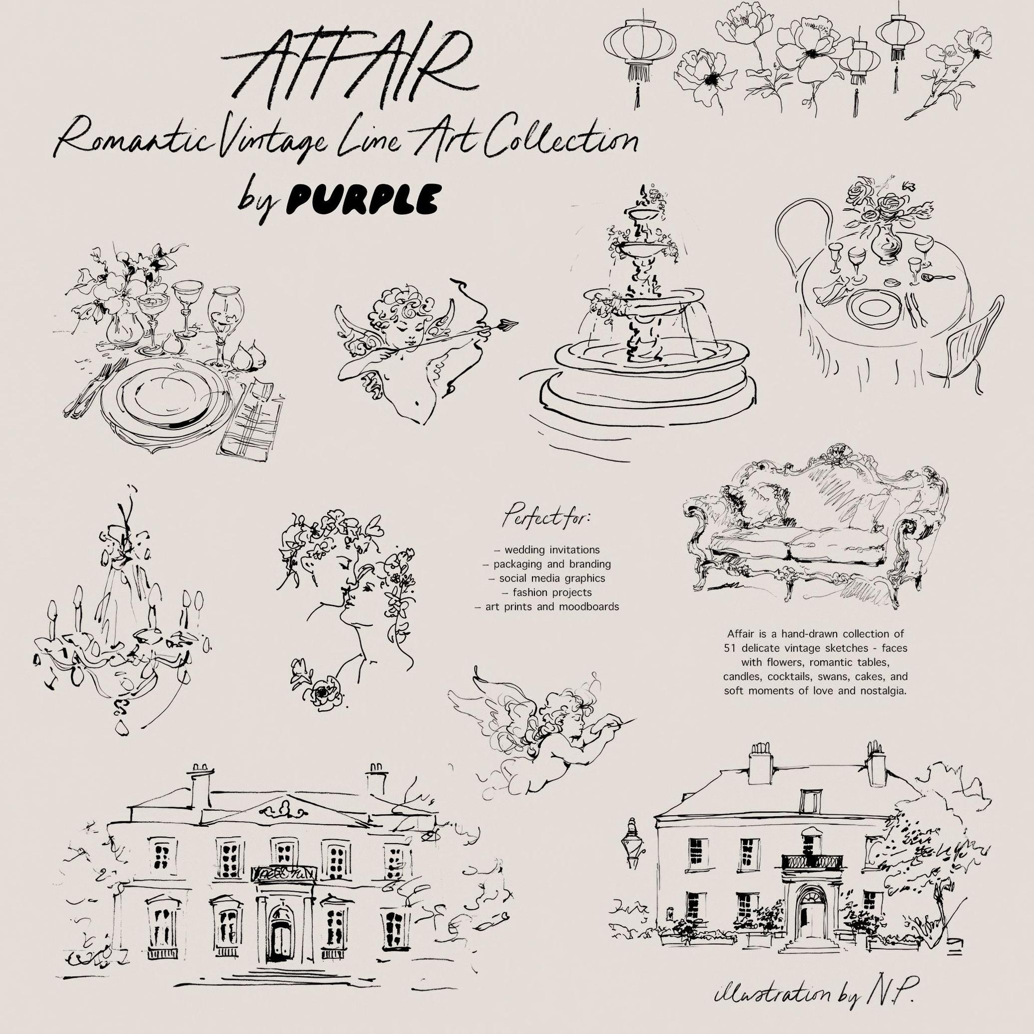Affair: Romantic Vintage Line Art