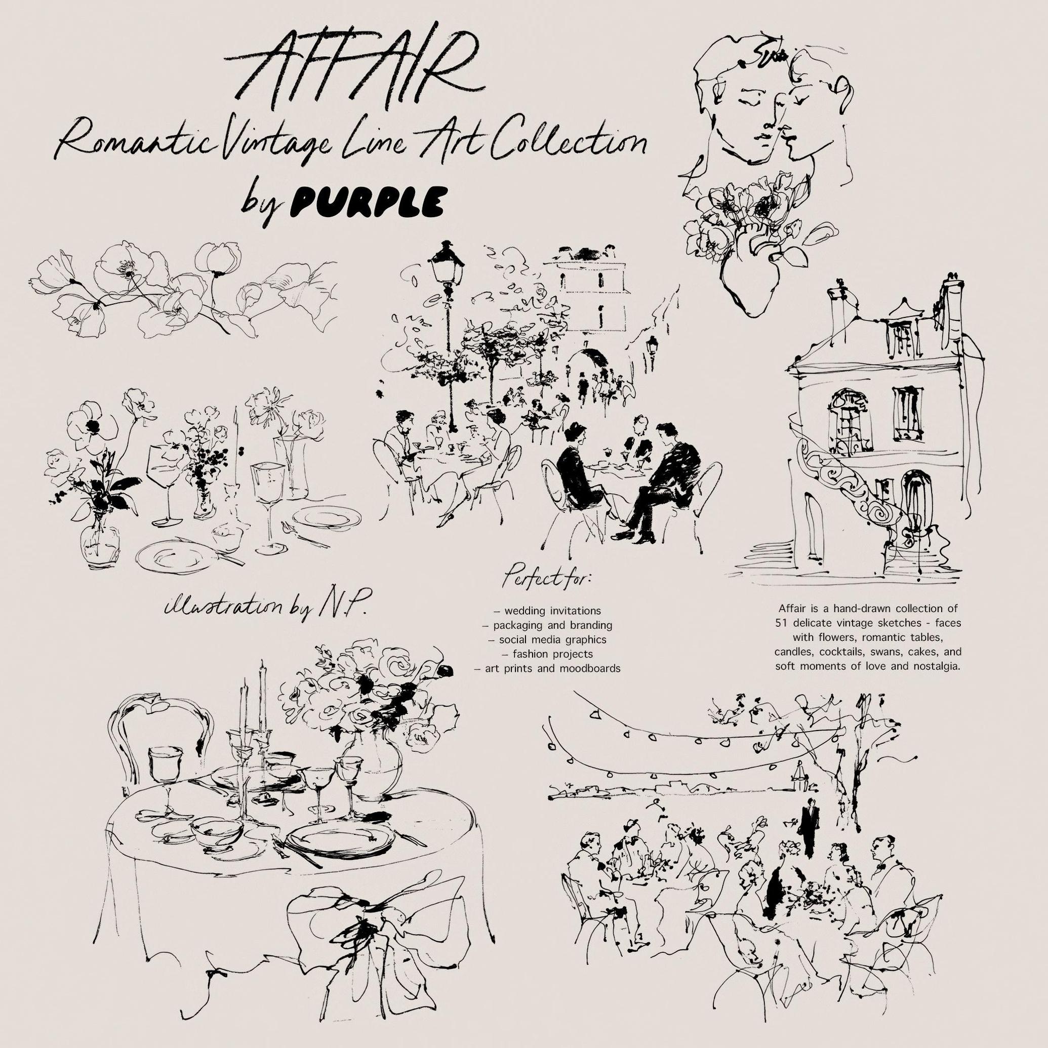Affair: Romantic Vintage Line Art