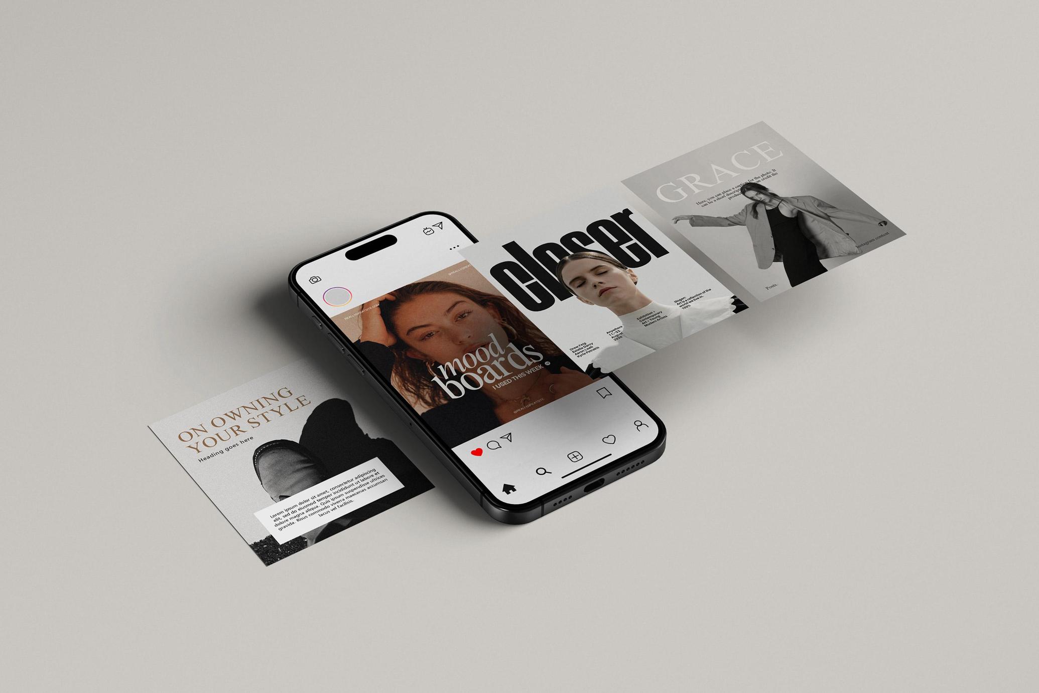 Perspective iPhone & Instagram Posts Mockup