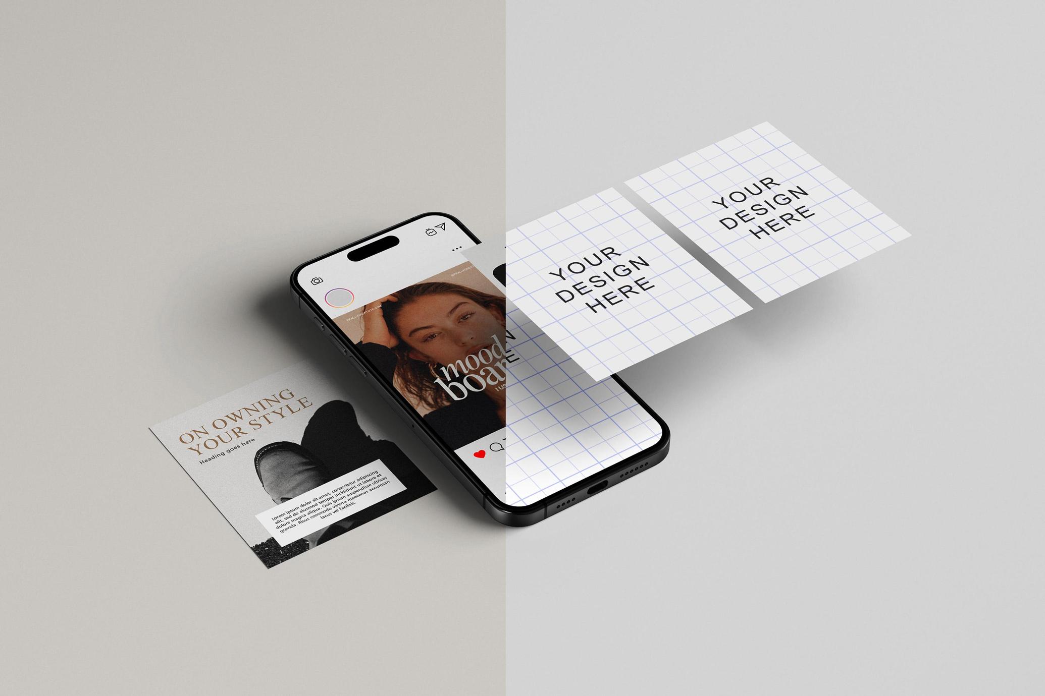 Perspective iPhone & Instagram Posts Mockup