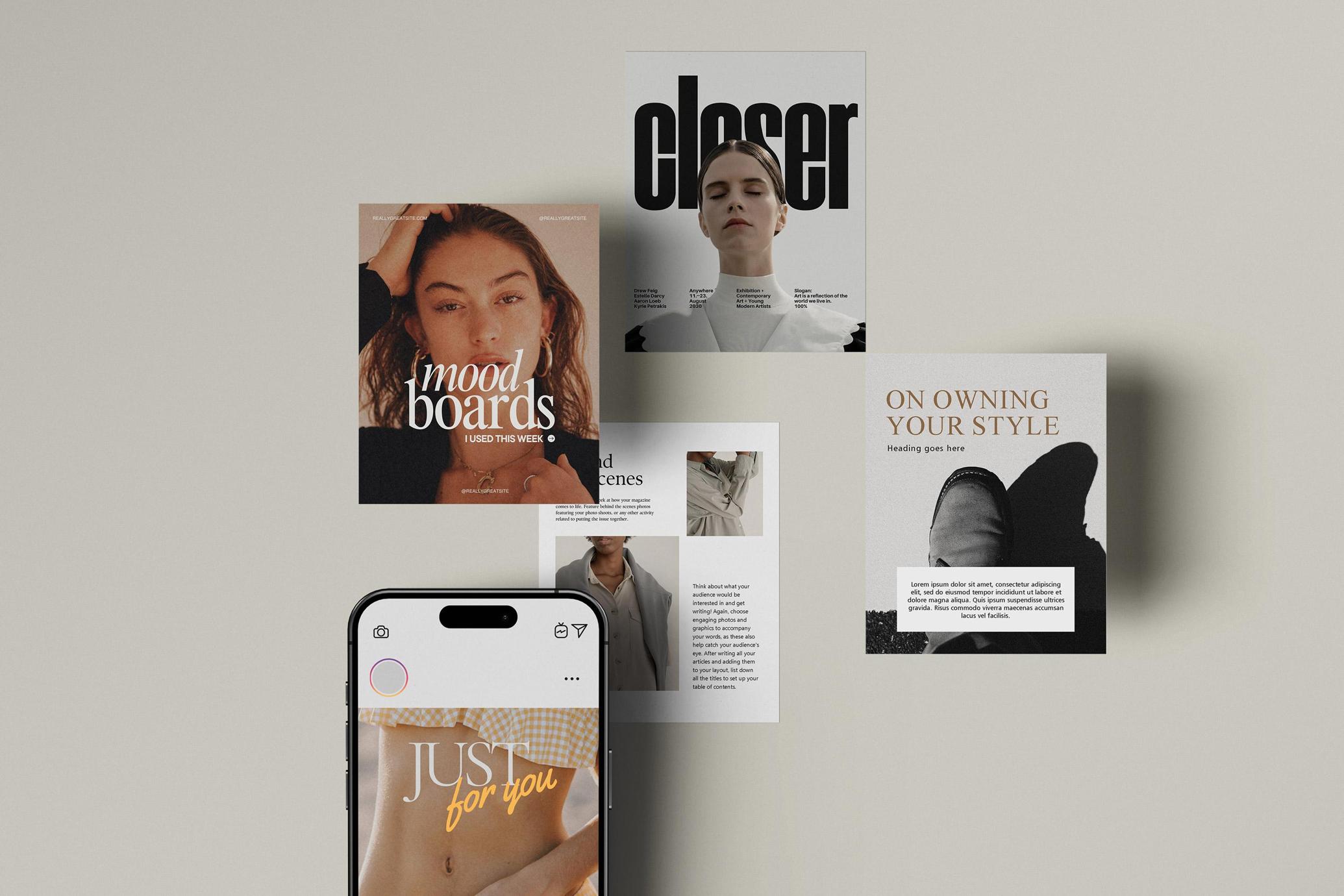 iPhone & Editorial Cards Layout Mockup