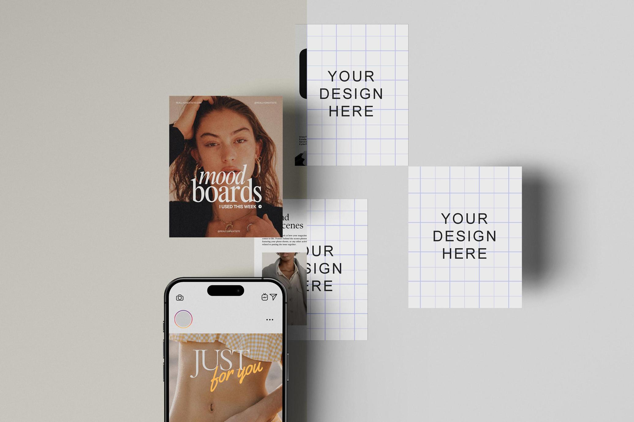 iPhone & Editorial Cards Layout Mockup
