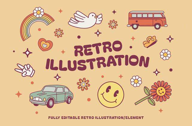 Hippies Retro Illustrations