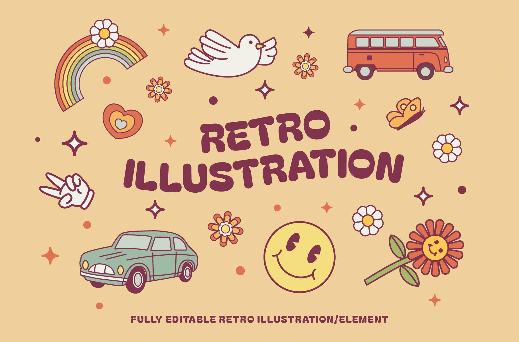 Hippies Retro Illustrations