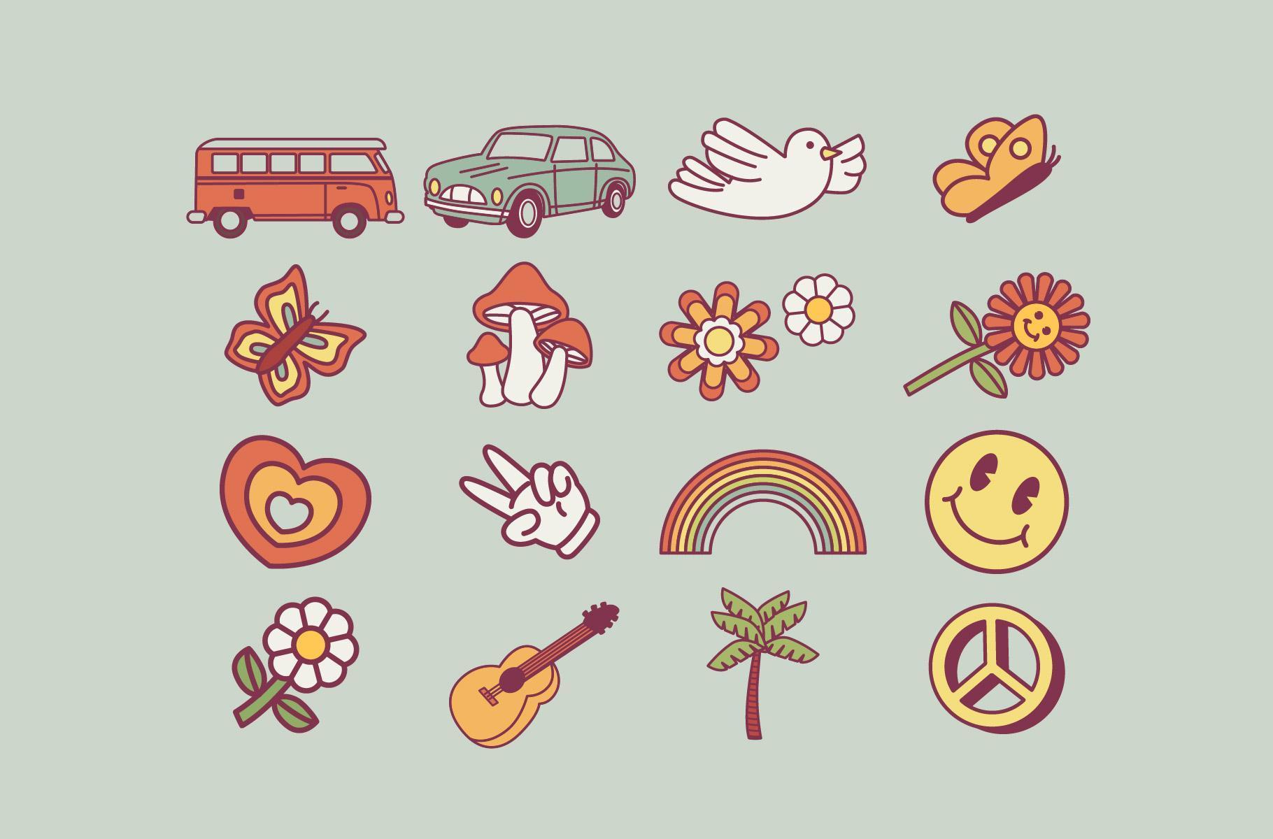 Hippies Retro Illustrations