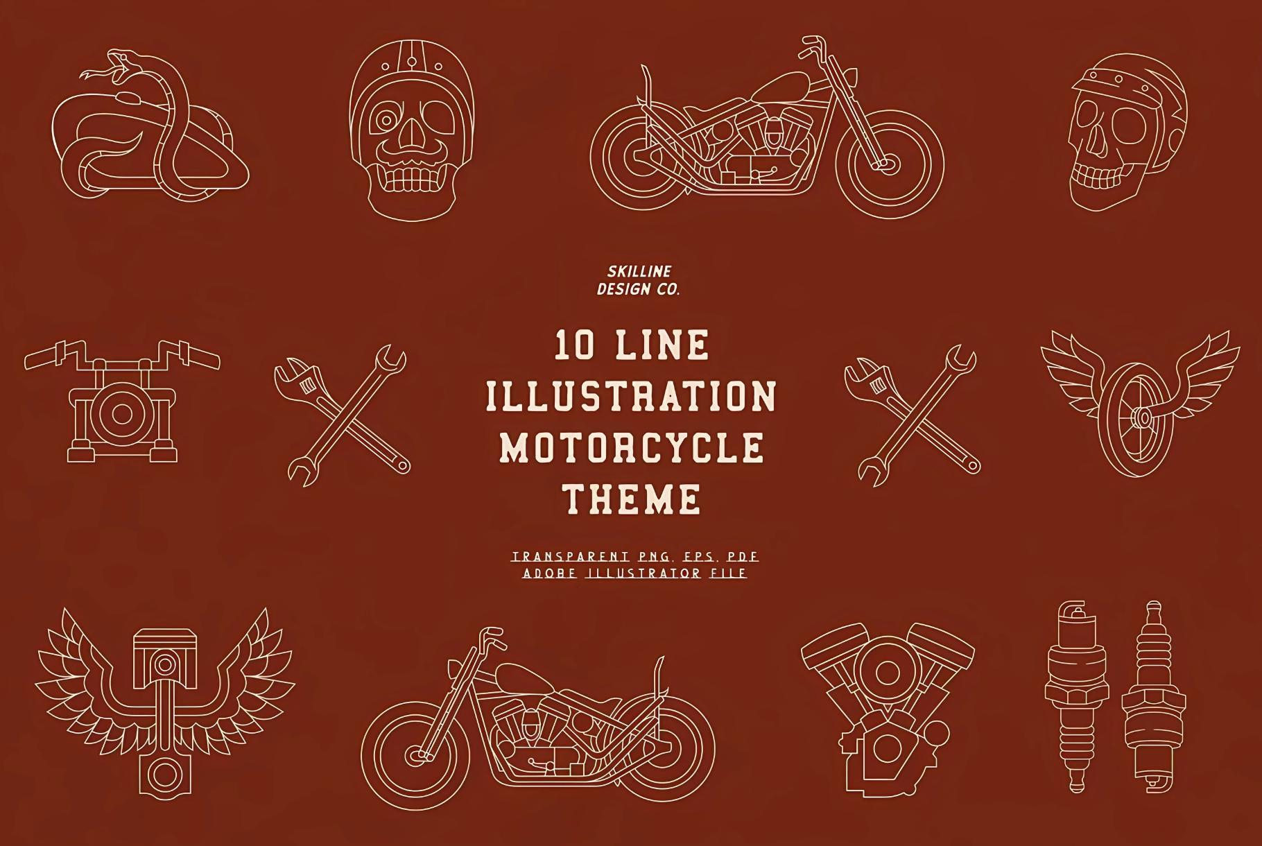 Vintage Motorcycle Line Illustration