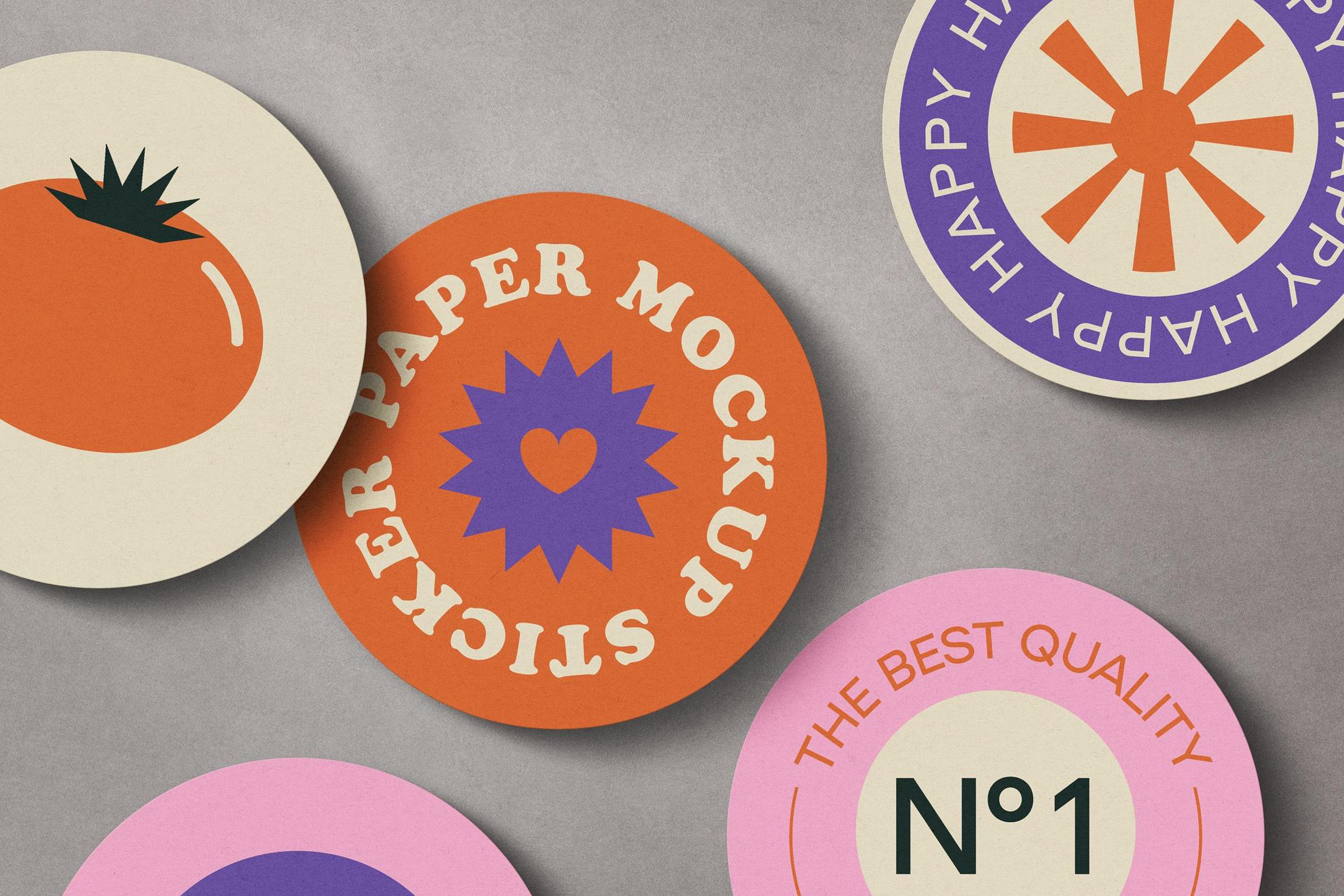Round Paper Stickers Mockups