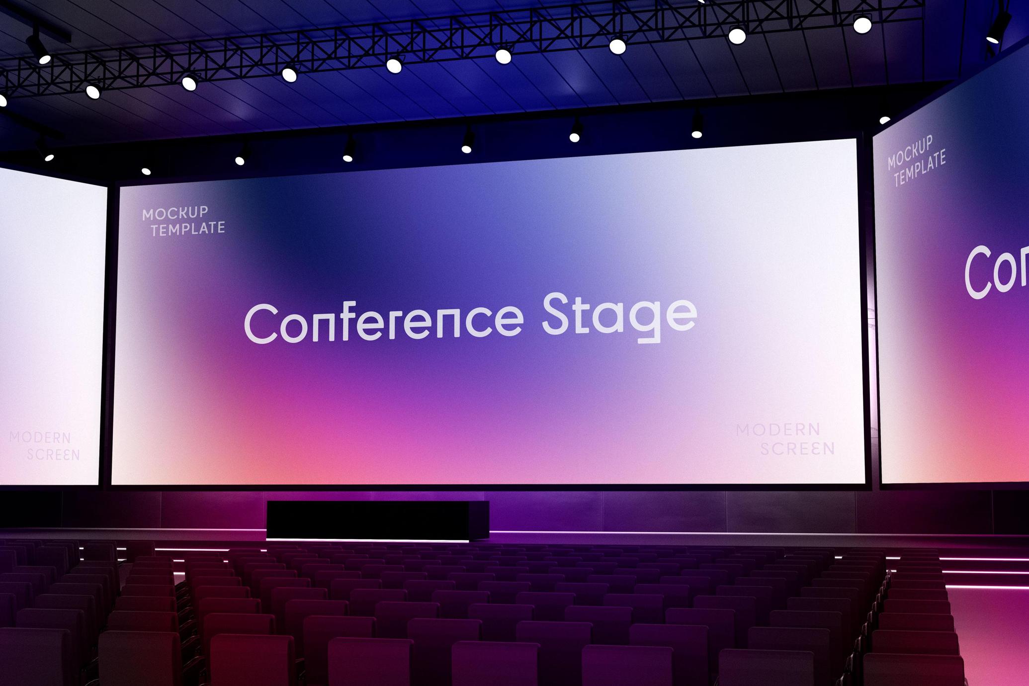 Monochrome Conference Screen Mockup – Center View