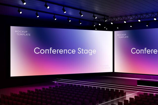 Conference Stage Screen Mockup – Side Angle