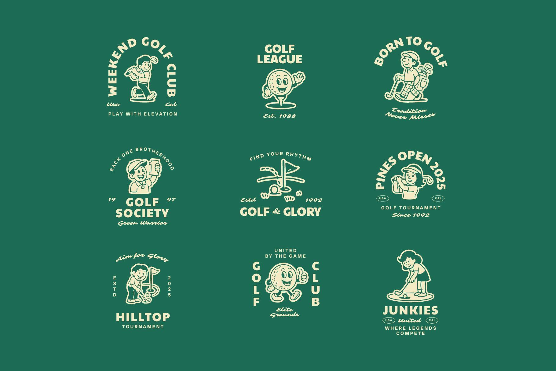 Retro Golf Mascot Illustrations