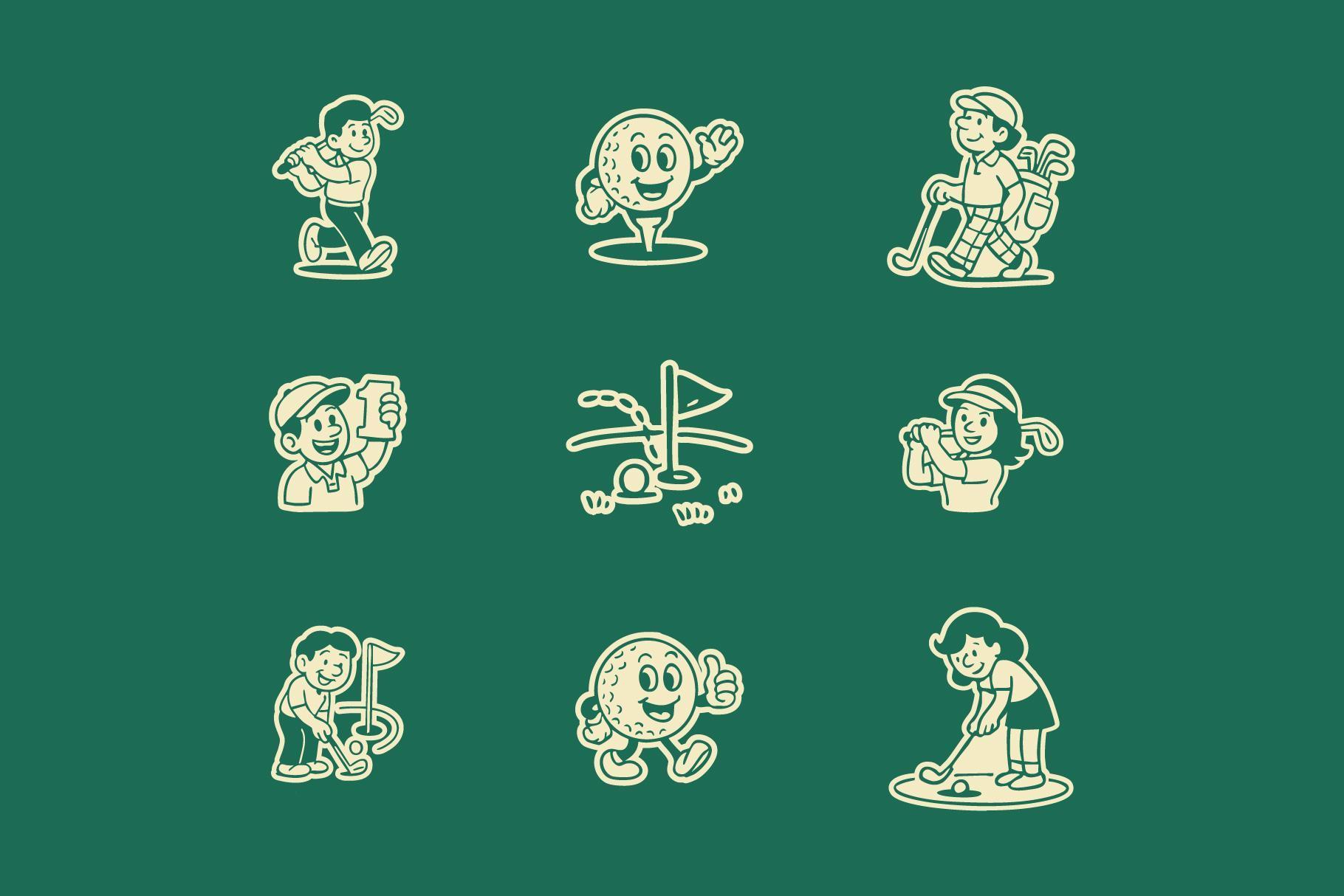 Retro Golf Mascot Illustrations