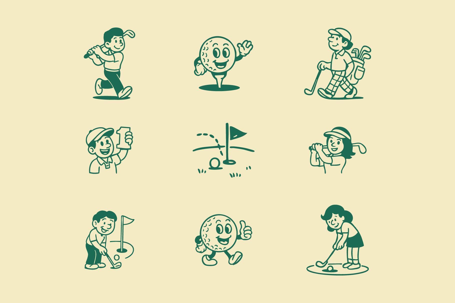 Retro Golf Mascot Illustrations