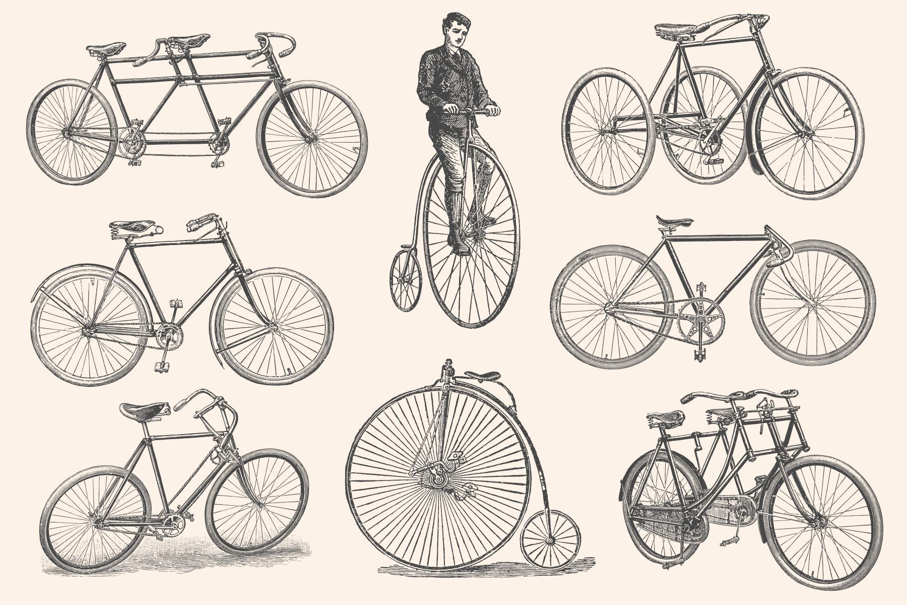 Bicycles Vintage Illustration Set