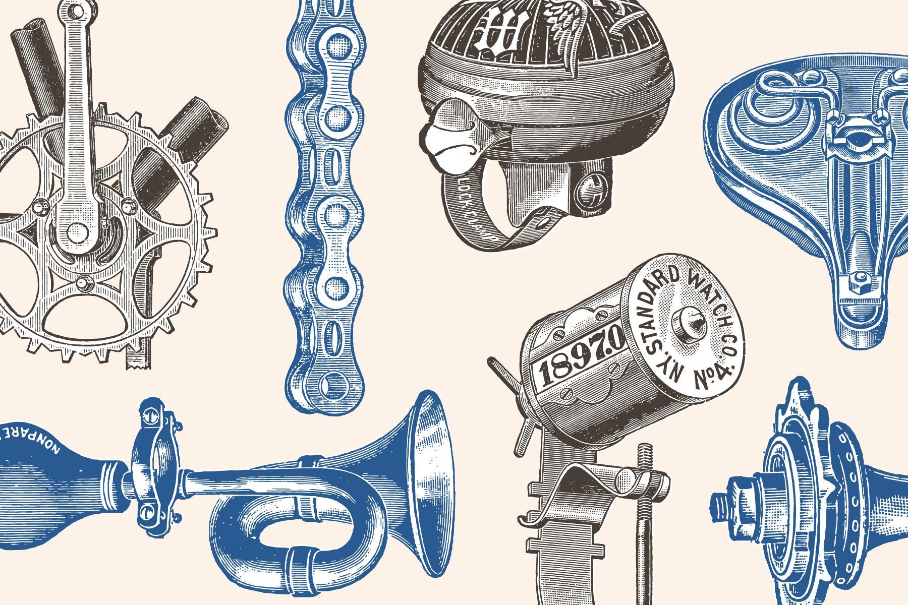Bicycles Vintage Illustration Set
