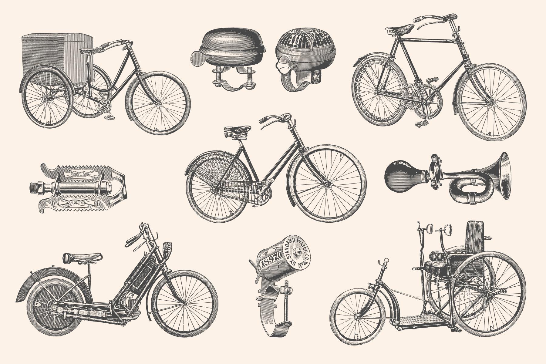 Bicycles Vintage Illustration Set