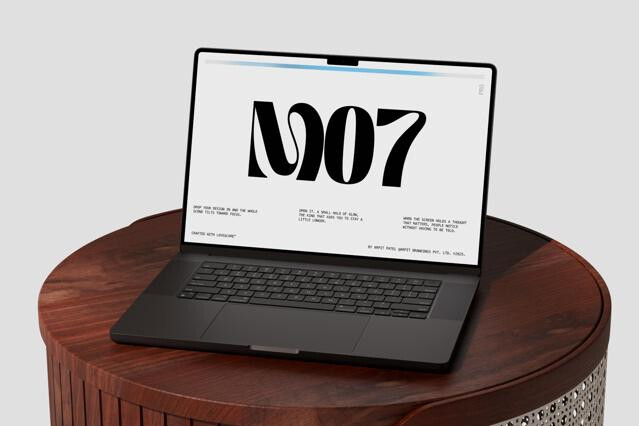 Macbook Pro Mockup on Handcrafted Wooden Table