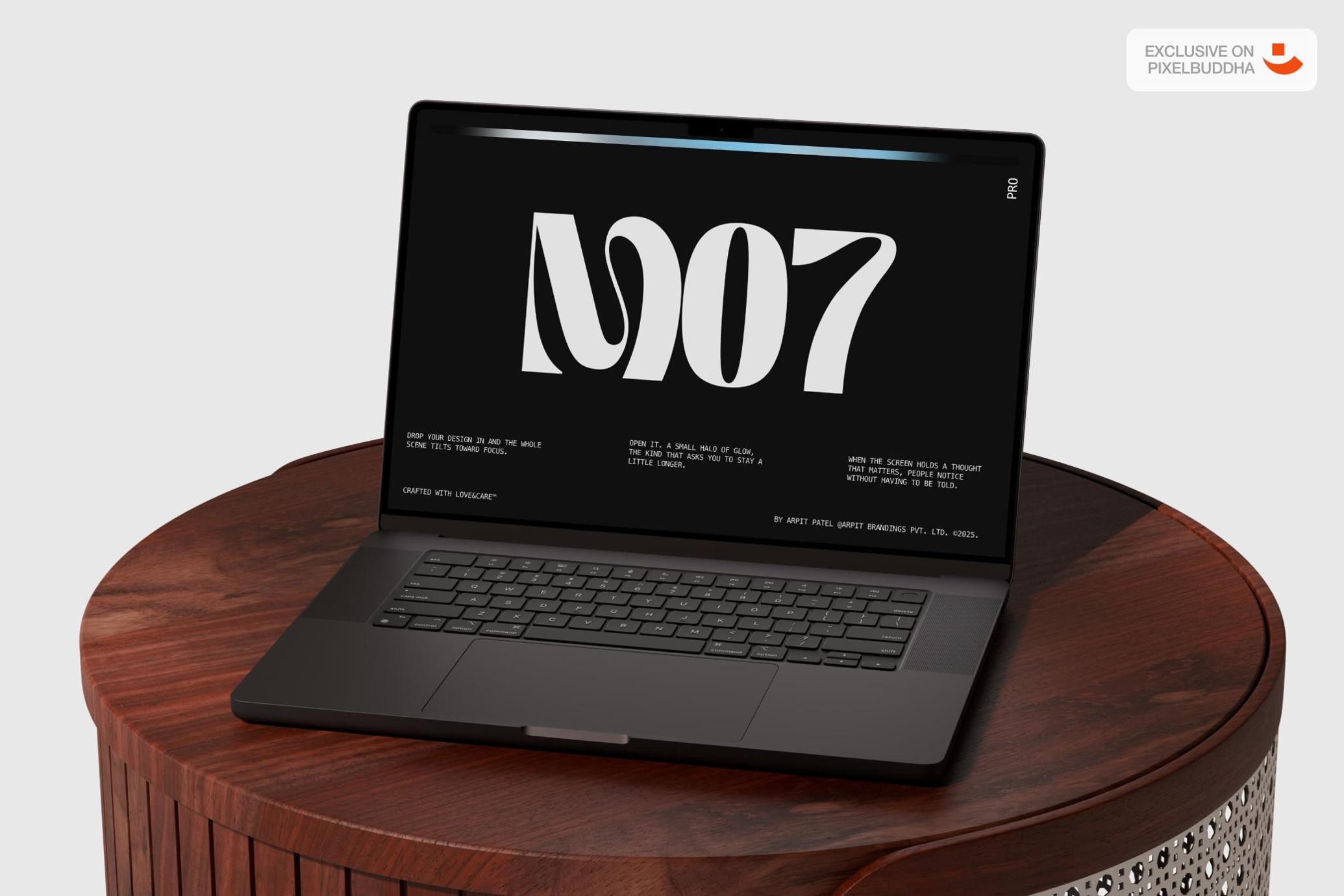 Macbook Pro Mockup on Handcrafted Wooden Table