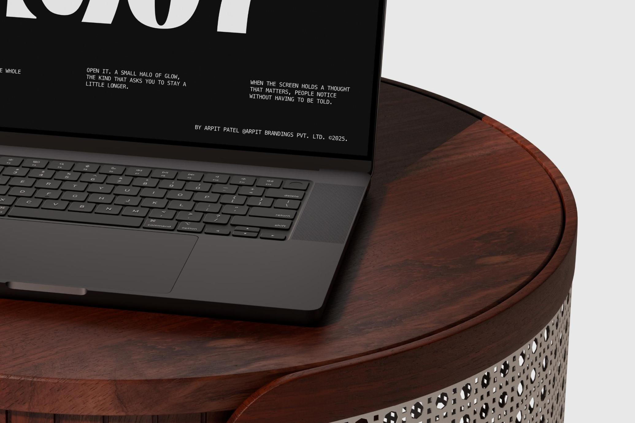 Macbook Pro Mockup on Handcrafted Wooden Table