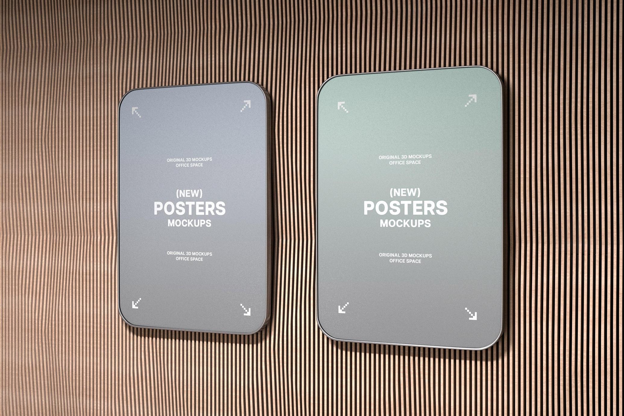 Poster Mockups on Ribbed Wooden Wall